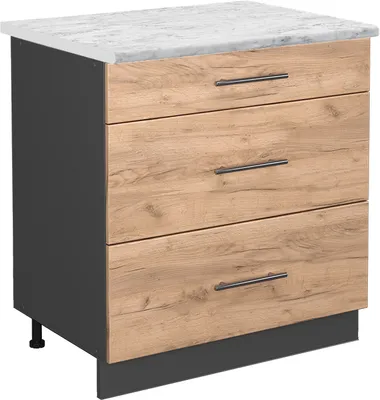 Produktbild von Küchenunterschrank Vicco Fame-Line Goldkraft Eiche 80 cm mit 3 Schubladen, AP Marmor, Model 45746