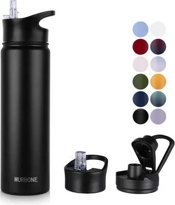 Image de Bouteille en acier inoxydable de 750 ml avec paille, sans BPA et étanche, idéale pour le sport, le camping et l'usage quotidien