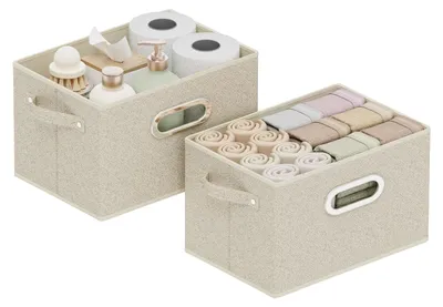 Produktbild von Aufbewahrungsboxen ohne Deckel, Stoffboxen, faltbare Boxen mit Griffen, 2er-Set Aufbewahrungskörbe für Kleidung, 26 x 20 x 17 cm, grau
