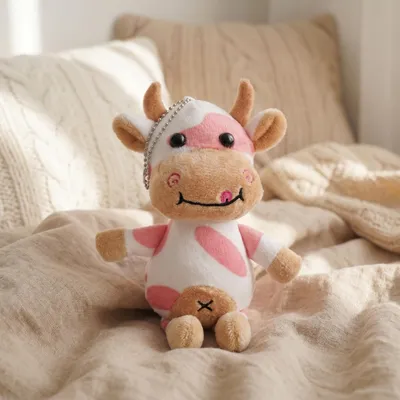Produktbild von Milchkuh Plüschtier 15cm Schlüsselanhänger Kuscheltier Kawaii Kuh Stofftier Geburtstag Geschenk Kinder Mädchen Jungen - Farbe: Rosa