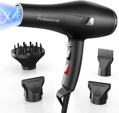 Immagine prodotto di Asciugacapelli Dekuri Ionico, asciugacapelli professionale con diffusore e 2 ugelli di styling, 3 livelli di temperatura e 2 velocità, cavo da 2,5 metri, potente asciugacapelli