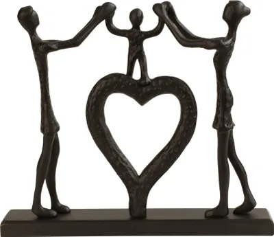 Produktbild von Skulptur Dekofigur Familie aus Metall auf Holzsockel stehend schwarz 38x32 cm