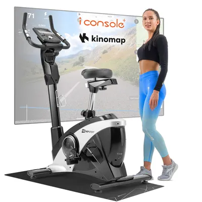 Produktbild von Hop-Sport Heimtrainer Fahrrad HS-090H Silber, App-Steuerung & 32 computergesteuerten Widerstandsstufen, Pulsmessung Transportrollen, Fitnessbike 150kg