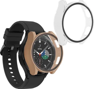 Produktbild von kwmobile 2x Cover kompatibel mit Samsung Galaxy Watch 6 40mm Hülle - Fullbody Fitnesstracker Case Set aus Glas - Altrosa Transparent