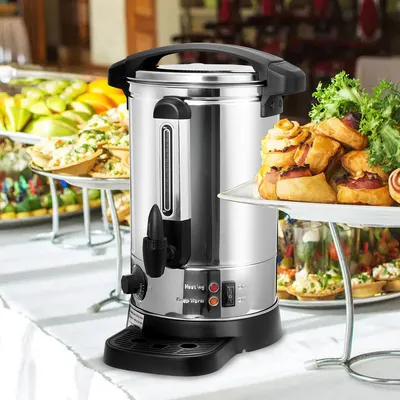 Image de Jiubiaz Glühweinkocher 8 litres en acier inoxydable avec robinet,1500W,Distributeur de boissons chaudes Chaudière à vin chaud Glühweinautomat Glühweinwopf électrique