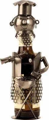 Produktbild von Moderner Bier Flaschenhalter Flaschenständer Grillmeister aus Metall in silber Höhe 28 cm
