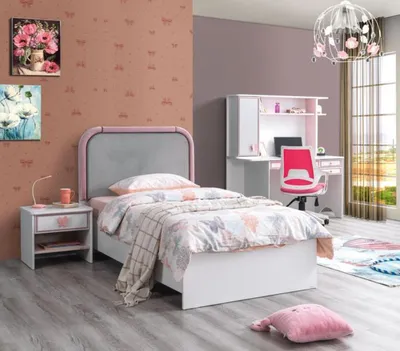 Produktbild von Weiß Kinderzimmer Set Kinderbett Nachttisch Schreibtisch Modern
