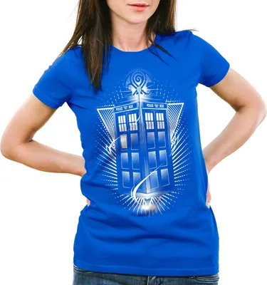 Produktbild von style3 Wibbly Wobbly T-Shirt Damen zeitreise serie polizei notrufzelle, Farbe:Blau, Größe:L