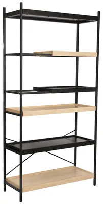 Standregal Metall/MDF 100x40x201 cm, 5 Böden, schwarz/natur