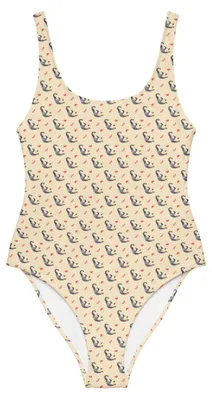 Produktbild von Mr. & Mrs. Panda Badeanzug Pinguin Lachen Größe S - Natural Raw - Geschenk, Fröhlich, Lol, Haha, Swimsuit, Pinguine, Funny, Freude, Damen-Badeanzug, Bademode