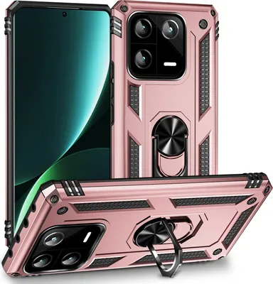Produktbild von Xiaomi 13 Hülle, Schiebe Kamera Schutz Schutzhülle mit Ringhalterung Ständer Kartenhalter für Xiaomi 13 Pink