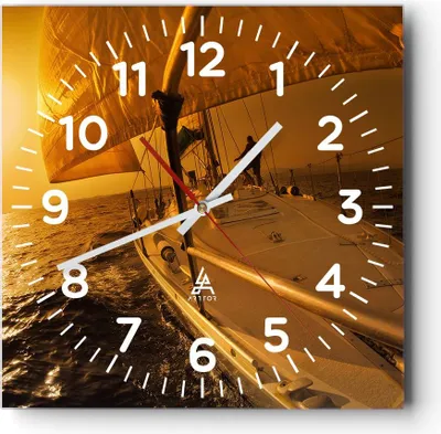 Produktbild von Wanduhr - Quadrat - Glasuhr - Ozean Segelboot Yacht - 40x40cm - Schleichendes Uhrwerk - Lautlos - zum Aufhängen bereit - Dekoration Modern - Wanddekoration aus Glas - C4AC40x40-0322