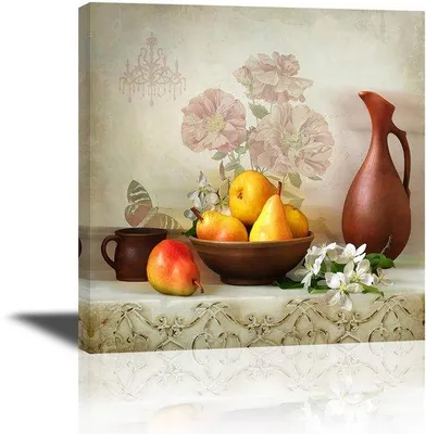 Productafbeelding van Unyqoos® Canvasprint met perenmotief – Canvaswanddecoratie 30 x 30 cm, waterbestendig, op een stevig houten frame, kant-en-klaar wanddecor voor woonkamer en kantoor