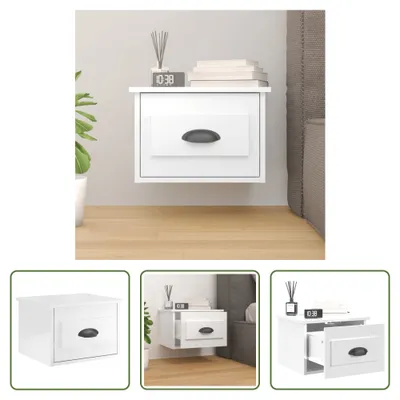 Produktbild von The Living Store Wand-Nachttisch Hochglanz-Weiß 41,5x36x28 cm