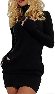 Productafbeelding van Casual Midi Jurk - Lange Mouwen - Zwart