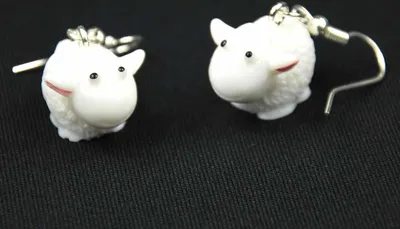 Produktbild von Schaf 3D Ohrringe Miniblings Hänger Tier Lamm Ziege Wolle weiß