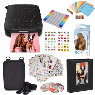Image de Imprimante photo portable HP Sprocket, format 5,1 x 7,6 cm, noire – Kit de démarrage