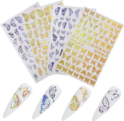Image de CANDeal 4 feuilles de Papillon Nails Art Sticker Avec 3D Dorure Laser Or Et Argent Nail Decals stéréoscopiques (Set 1)
