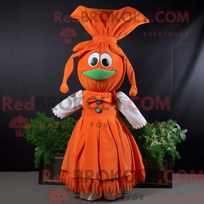 Productafbeelding van Mascottekarakter REDBROKOLY van een wortel gekleed met een plooirok en stropdassen