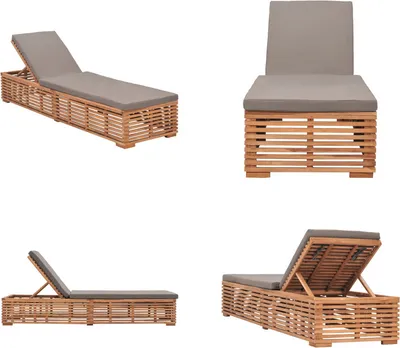 Image de vidaXL Bain de soleil avec coussin gris foncé Teck massif - Bain de soleil - Bain de soleil en bois - Bain de soleil en bois