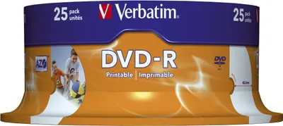 Productafbeelding van Verbatim DVD-R, 16x snelheid, 4,7 GB, 25 stuks, blanco schijven