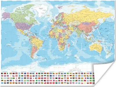 Produktbild von MuchoWow® Poster Welt - Karte - Farben - Flagge 120x90 cm - Wandbild