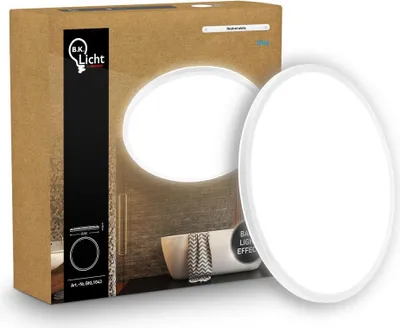 Produktbild von B.K.Licht LED Panel Flach Ø29cm Rund 18W 2400lm 4000K Neutralweiß Spritzwasserschutz Weiß - Deckenlampe Badezimmer Küche Wohnzimmer