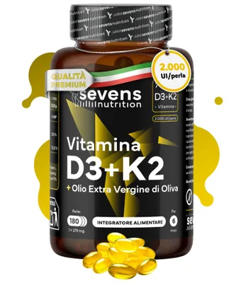 Immagine prodotto di Capsule di vitamina D3 e K2 da 4000 UI con MK7, 180 capsule – Sevens