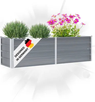 Produktbild von DELUKE® Hochbeet für Garten OSKAR Grau | 160x40x45cm | Verzinkter Stahl | Wetterfest | Gartenbeet Kräuterbeet Blumenbeet Beet hoch Frühbeet für Garten Gemüsebeet
