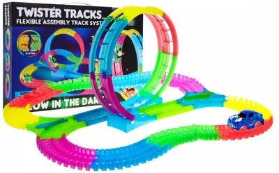 Produktbild von Leuchtende Rennstrecke für Kinder ab 3 Jahren: LED-Auto, 360°-Looping, 132-teiliges Aufbauset