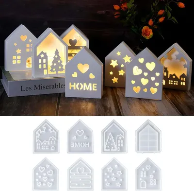 Produktbild von 8pcs Silikonform Weihnachten,Silikonform Haus,Geeignet zum Gießen von Leuchttürmen,Kerzenständern,DIY-Dekorationen