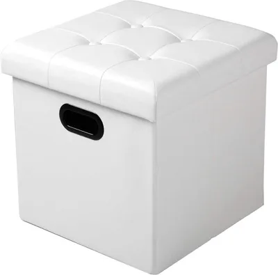 Produktbild von Zizi Deluxe Sitztruhe – Mit Stauraum – Hocker mit Aufbewahrungsbox – Deckelbox – Weiß – Kunstleder – 37,5x37,5x38cm