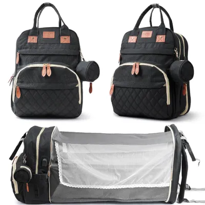 Produktbild von Verdego-Wickeltasche Rucksack-Babyausstattung-Multifunktionaler Reise Wickelrucksack mit Wickelauflage-isolierten Flaschenhaltern-Schwarz