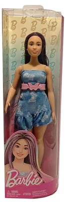 Produktbild von Barbie Fashionistas -Puppe Nr. 231 in Denim-Schmetterlingskleid mit rosa Gürtel, violettes Haar, Modepuppe, Weiblich, 3 Jahr(e), Mädchen, 298 mm, 174 g
