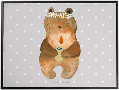 Produktbild von Mr. & Mrs. Panda Schreibunterlage Bär Kommunion - Grau Pastell - Geschenk, Schreibtischauflage, schreibtischauflagen, Zeichenunterlage, Teddy, Katholisch, Taufkerze