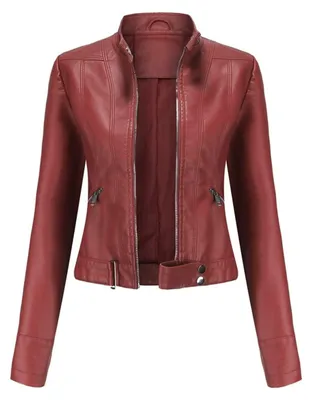 Productafbeelding van Solidchoice - Dames Faux Leather Jacket met Rits en Korte Pasvorm