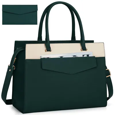 Image de Sacoche pour ordinateur portable pour femmes, 15,6 pouces - Sac à main en cuir de créateur avec pochette