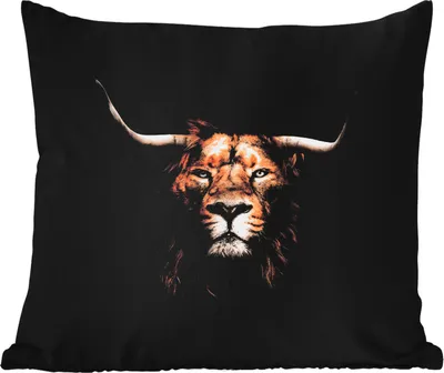 Produktbild von MuchoWow® Outdoor Kissen - Löwe - Tiere - Schottisches Hochlandrind - 40x40 cm - Wetterfest - Lounge Kissen - Kopfkissen - Interieur - Polster mit Bild