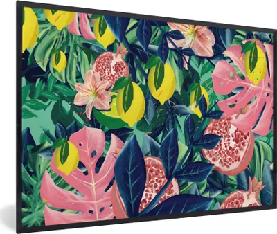 Produktbild von MuchoWow® Gerahmtes Poster Blumen - Früchte - Farben 90x60 cm - Poster mit Schwarzem Bilderrahmen Wandposter Rahmen Foto Bilder - Fotorahmen - Foto-Plakat