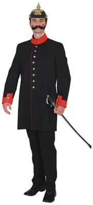 A man in a historical military uniform holding a sword.
