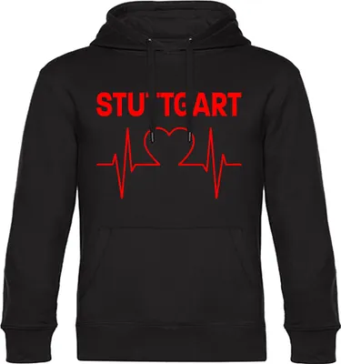 Produktbild von multifanshop Kapuzen Sweatshirt - Stuttgart - Herzschlag, schwarz, Größe S