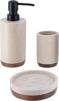 Produktbild von Becherset seifenspender und seifenschale aus polyresin - natur akazie - Tendance