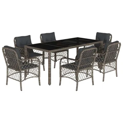 Produktbild von 7-tlg. Garten-Essgruppe mit Kissen Grau Poly Rattan