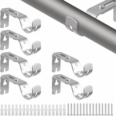 Imagen del producto de 6 soportes para cortinas ajustables, de metal, con un diámetro de 25 mm, color plateado, para salón