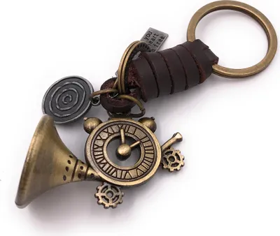Produktbild von Onwomania Schlüsselanhänger Trompete Uhr Zahlenrad gold Leder Anhänger Keychain