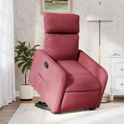 Produktbild von Design Relaxsessel mit Aufstehhilfe Weinrot Stoff, Klassische Sessel 2024 Neu
