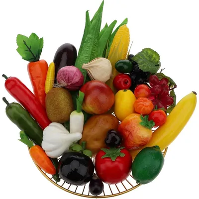 Immagine prodotto di Set di 30 pezzi di frutta e verdura artificiali in schiuma, mini alimenti, ideali per decorazioni da tavolo