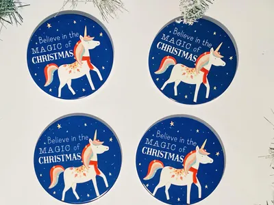 Weihnachtsuntersetzer aus Keramik, rund, 4er-Set, 10 cm