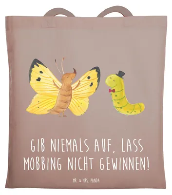 Produktbild von Mr. & Mrs. Panda Jutetasche Mobbing bewältigen - Braun Pastell - Geschenk, Selbstvertrauen, Zuversicht, Tragetasche, Trost, Tote Bag, Vertrauem, Tasche, Schultasche, Mut