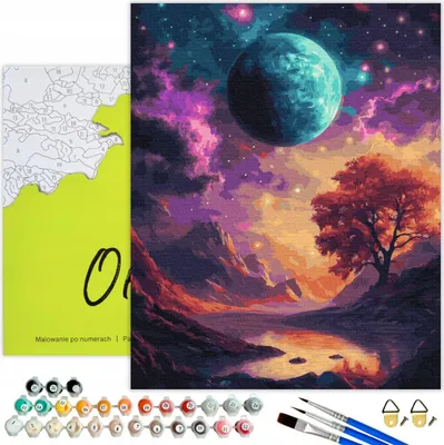Image de Oh Art ! Peinture par numéros pour adultes & enfants - Paysage cosmique - 40x50 cm kit de bricolage toile avec cadre, 30 couleurs acryliques, 3 pinceaux et accessoires